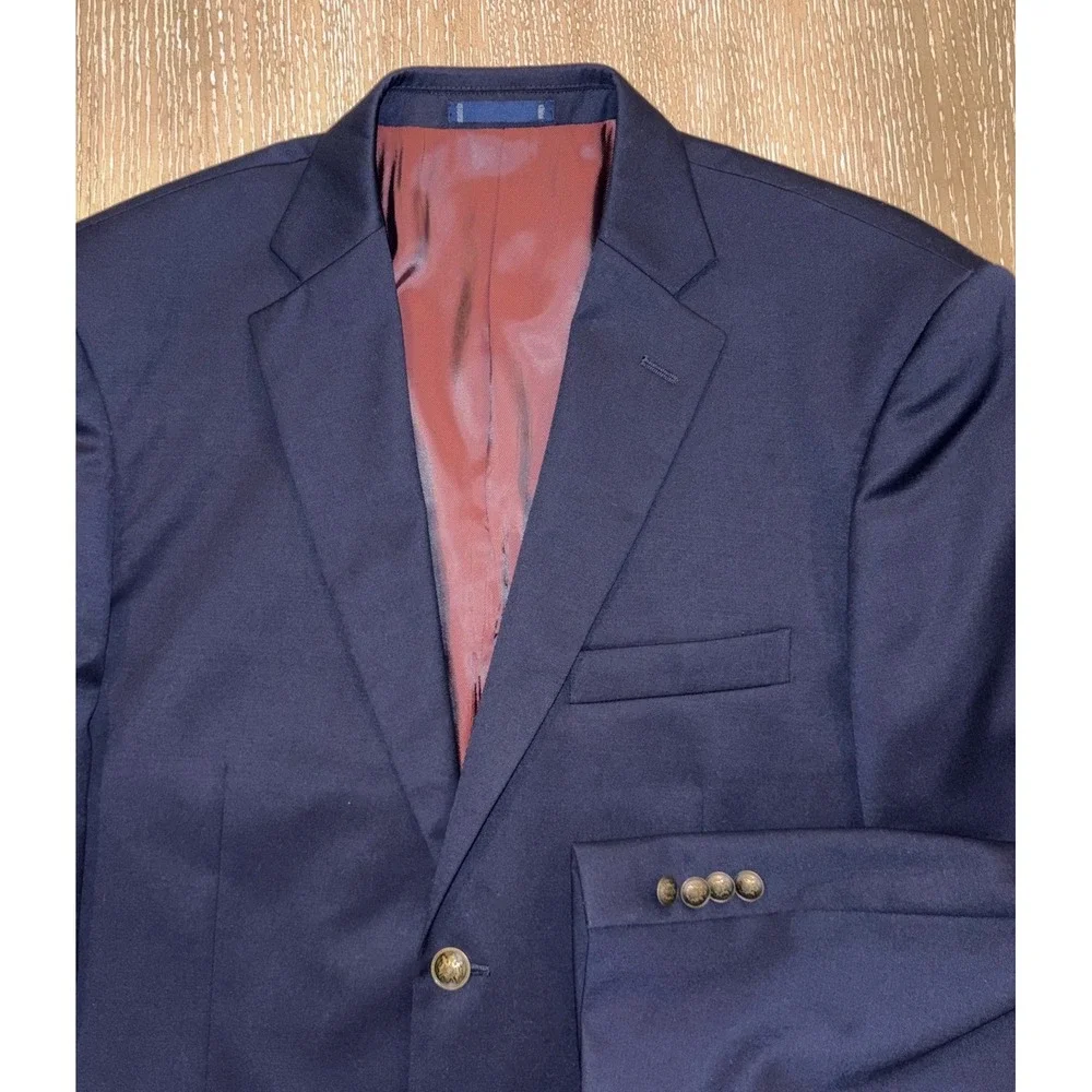 Paul Fredrick Navy Wool Suit Jacket Mens 44R‎ Gold Button Blazer Classic